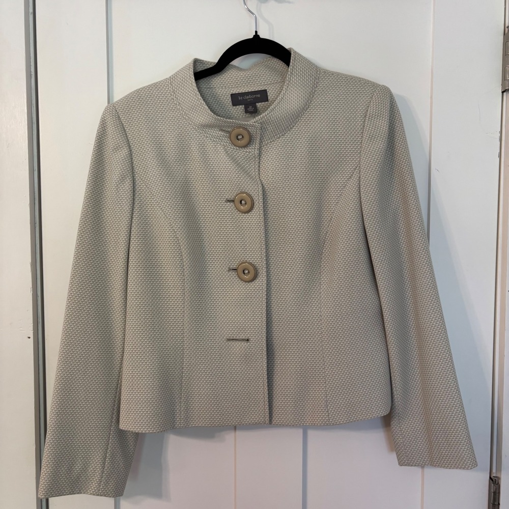 Liz Claiborne Tan Beige Textured Mock Neck Blazer Jacket Womens Sz 12 Structured